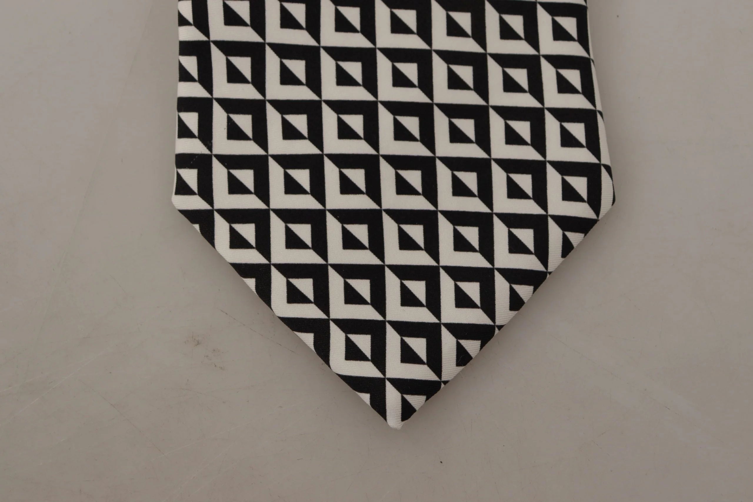 Dolce & Gabbana Black White Geometric 100% Silk Adjustable Accessory Tie - Neckties