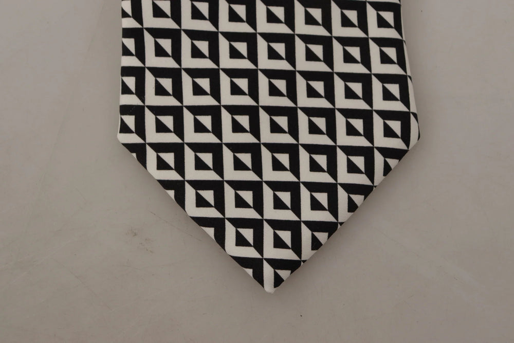 Dolce & Gabbana Black White Geometric 100% Silk Adjustable Accessory Tie - Neckties