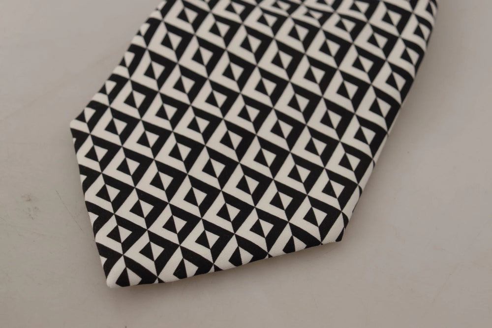 Dolce & Gabbana Black White Geometric 100% Silk Adjustable Accessory Tie - Neckties