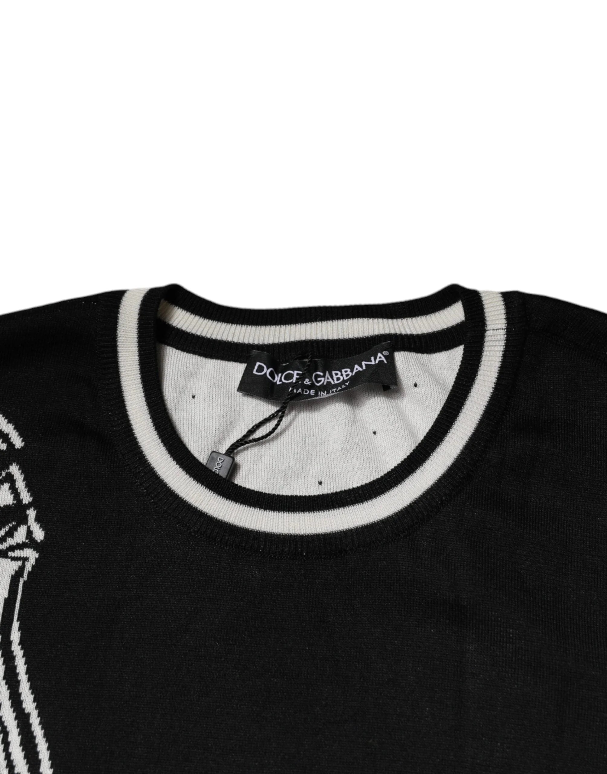 Dolce & Gabbana Black White Guitar Silk Crew Neck Sweater - IT48 | M - Sweaters