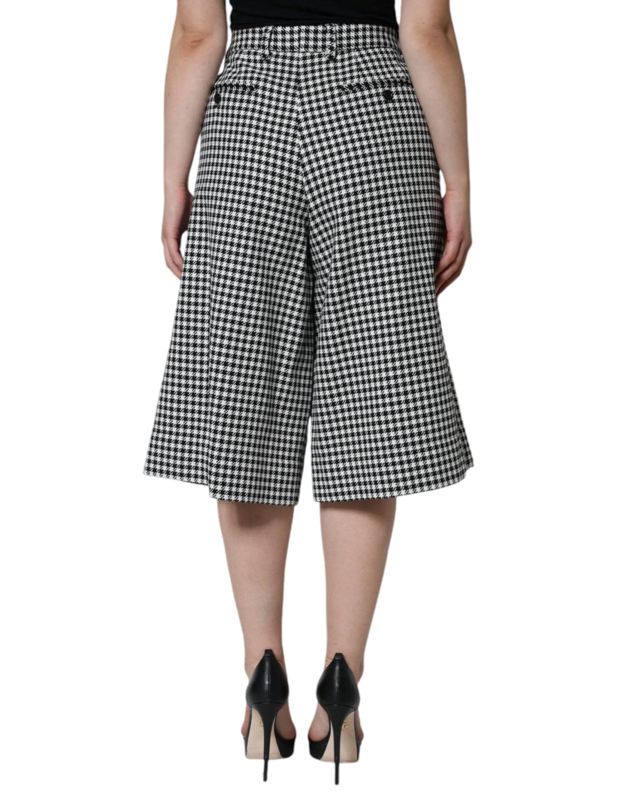 Dolce & Gabbana Black White Houndstooth Cropped Wide Leg Pants - IT48|XXL - Trousers