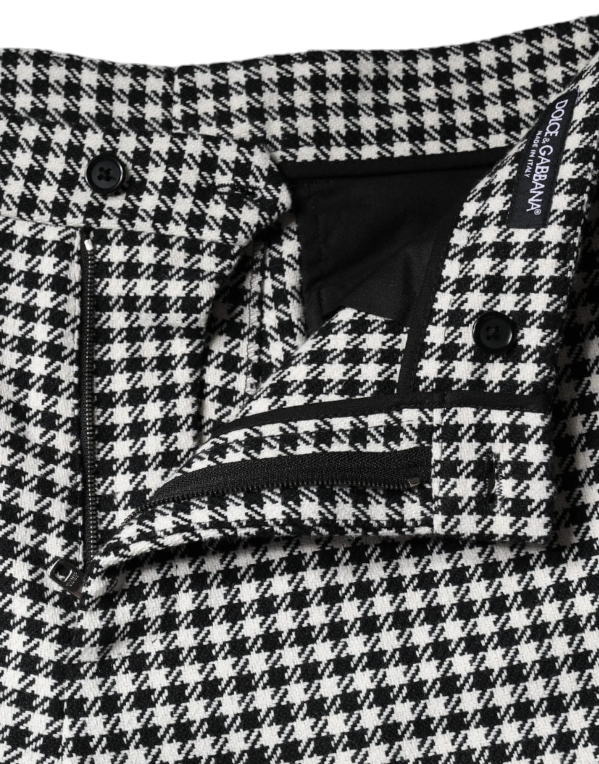 Dolce & Gabbana Black White Houndstooth Cropped Wide Leg Pants - IT48|XXL - Trousers