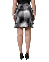 Dolce & Gabbana Black White Houndstooth HighWaist Mini Skirt