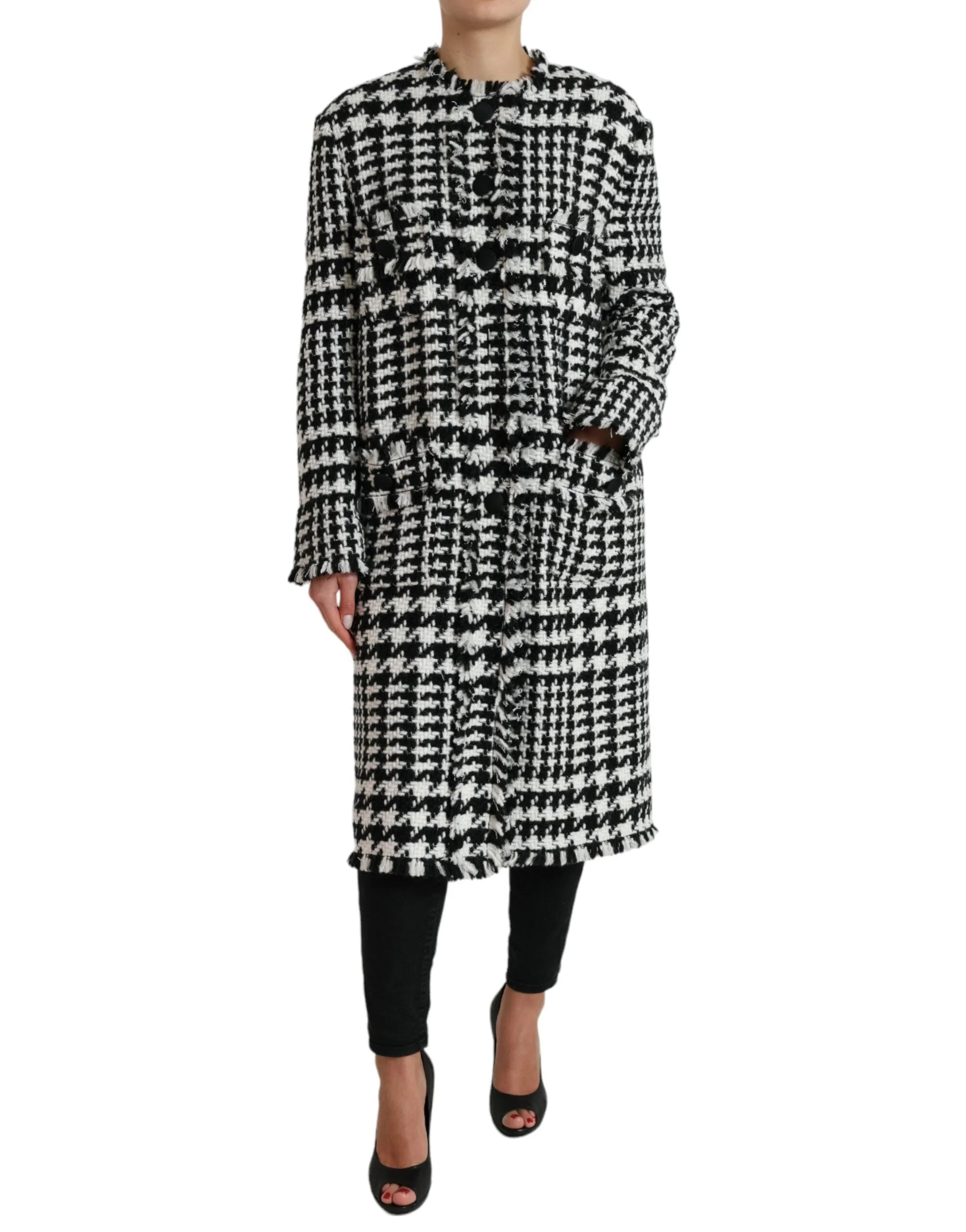Dolce & Gabbana Black White Houndstooth Trench Coat Jacket - IT40|S - Trench Coats