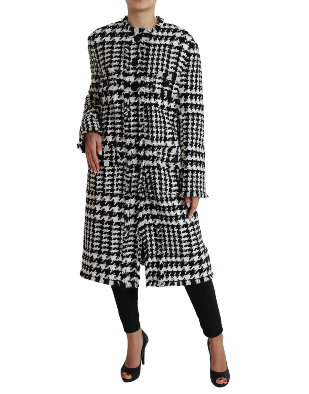 Dolce & Gabbana Black White Houndstooth Trench Coat Jacket - IT40|S - Trench Coats