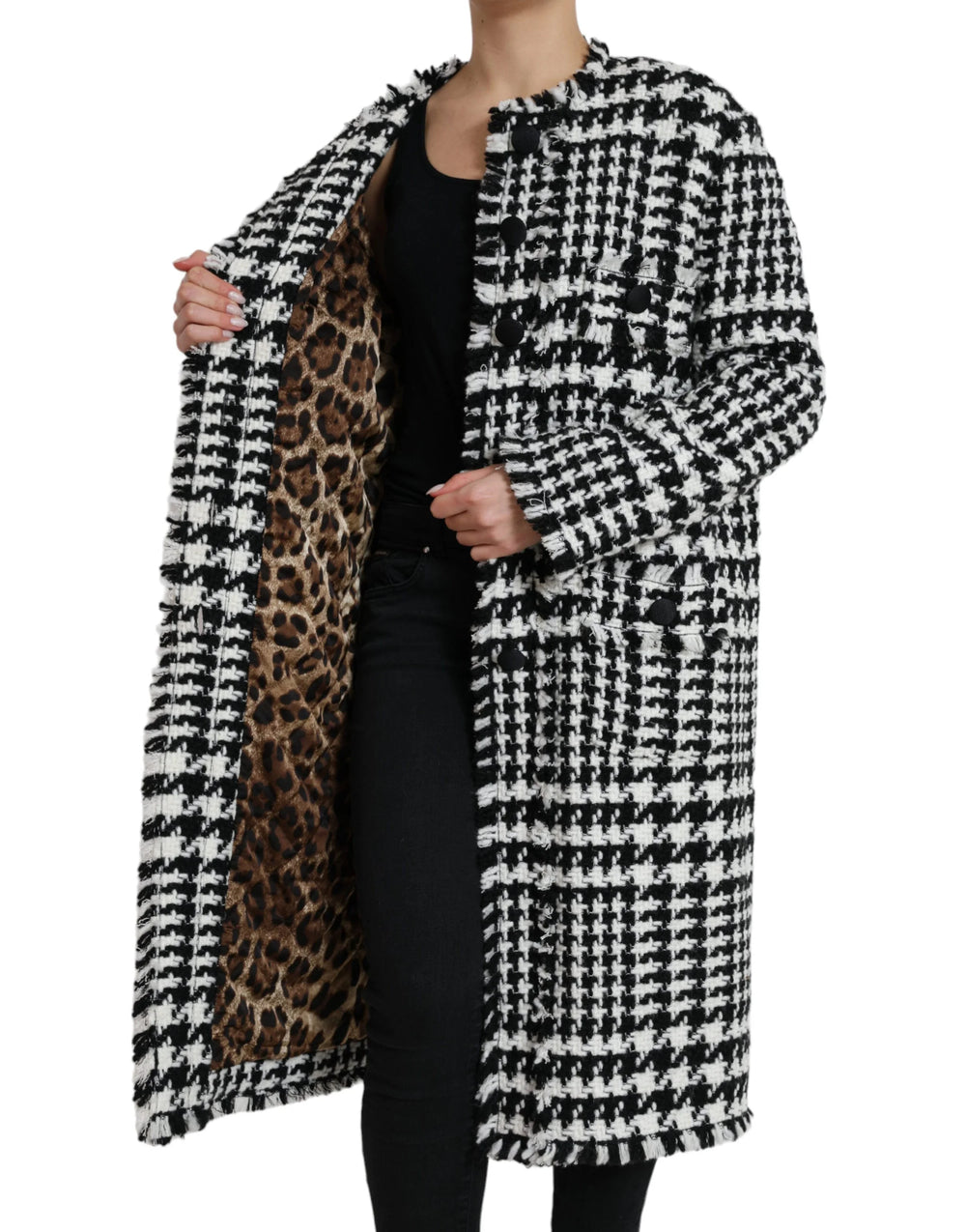 Dolce & Gabbana Black White Houndstooth Trench Coat Jacket - IT40|S - Trench Coats