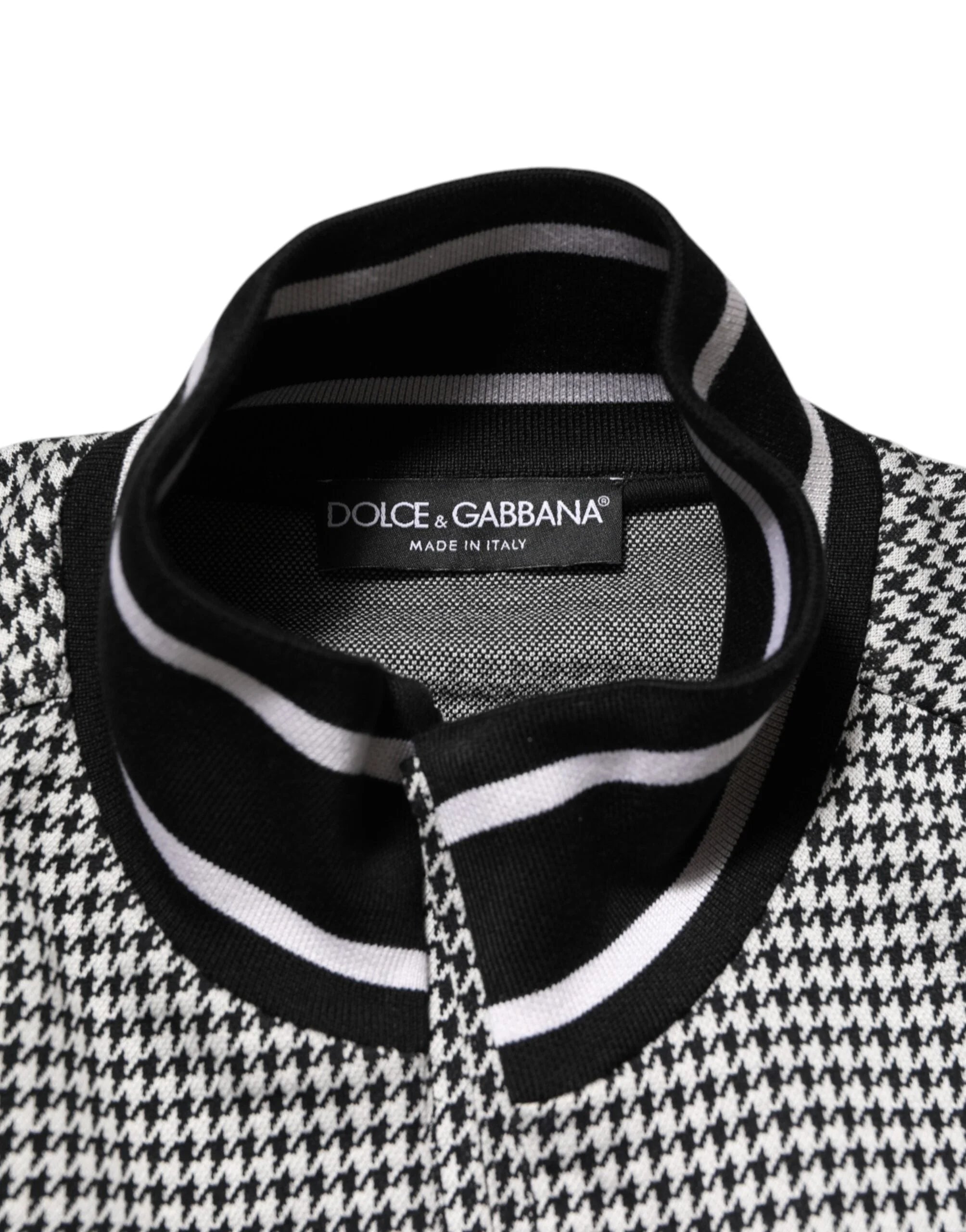 Dolce & Gabbana Black White Houndstooth Wool Crest Jacket Sweater - IT48 | M - Bomber Jackets