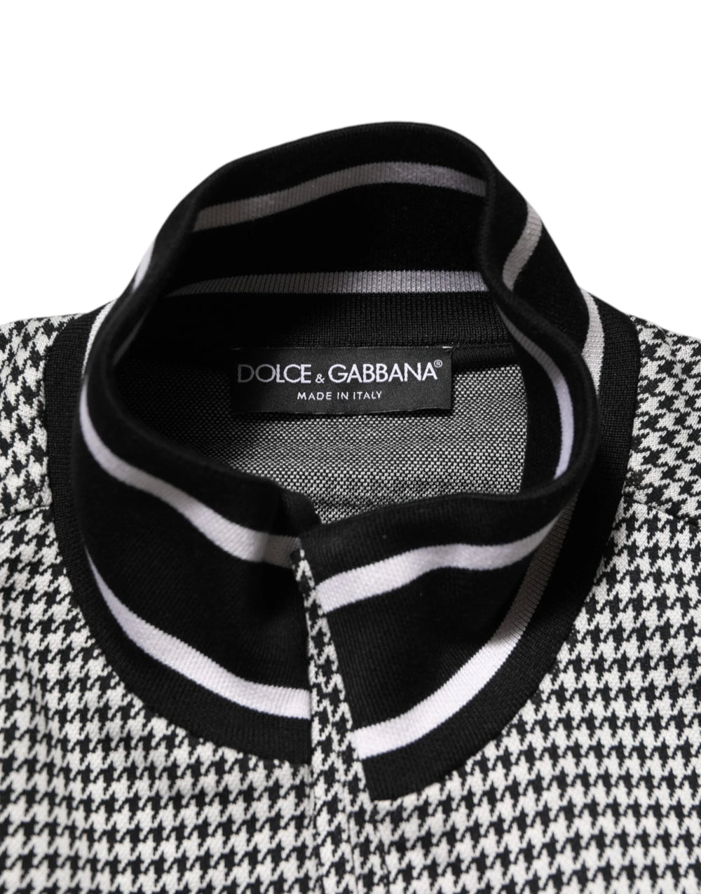 Dolce & Gabbana Black White Houndstooth Wool Crest Jacket Sweater - IT48 | M - Bomber Jackets