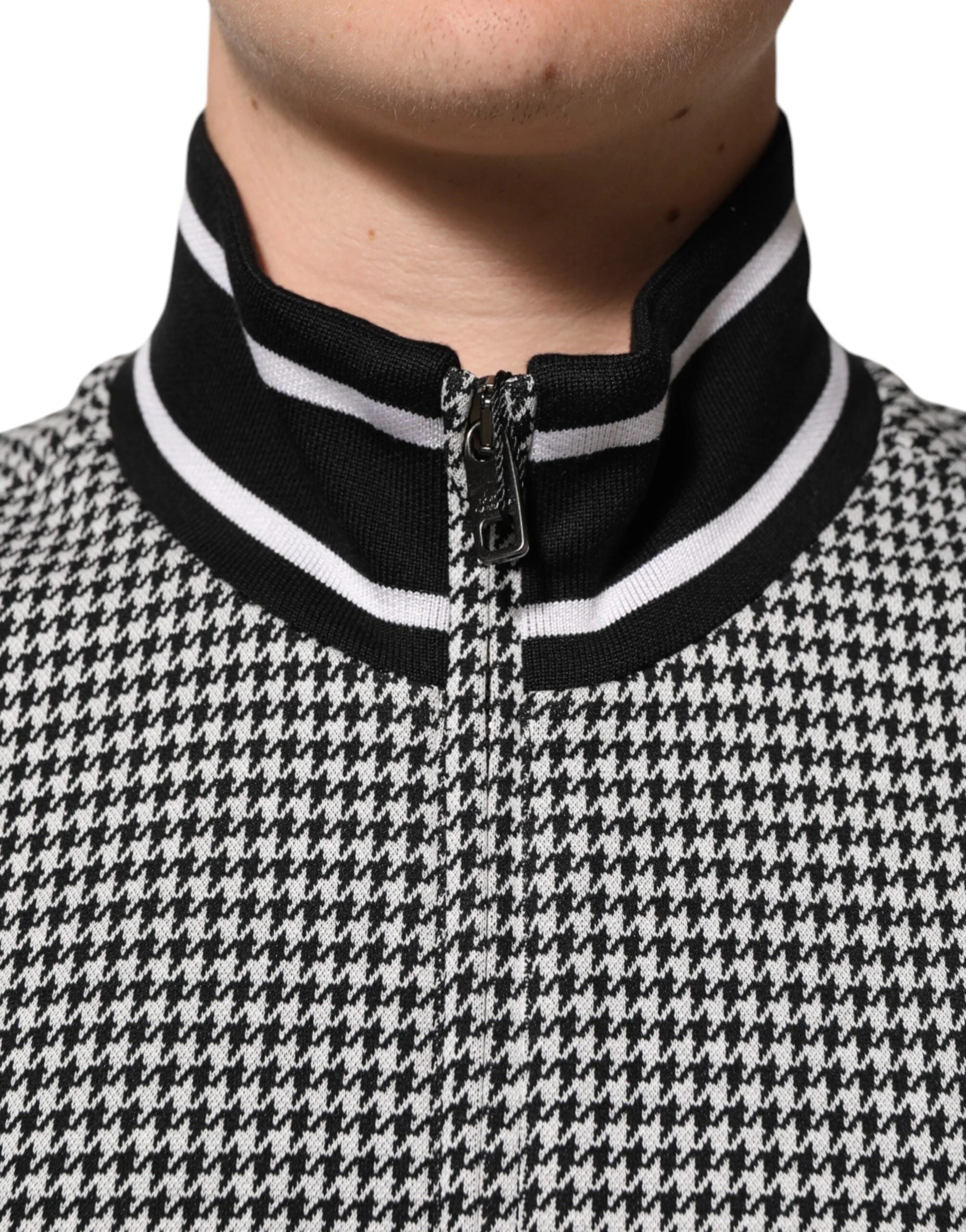 Dolce & Gabbana Black White Houndstooth Wool Crest Jacket Sweater - IT48 | M - Bomber Jackets