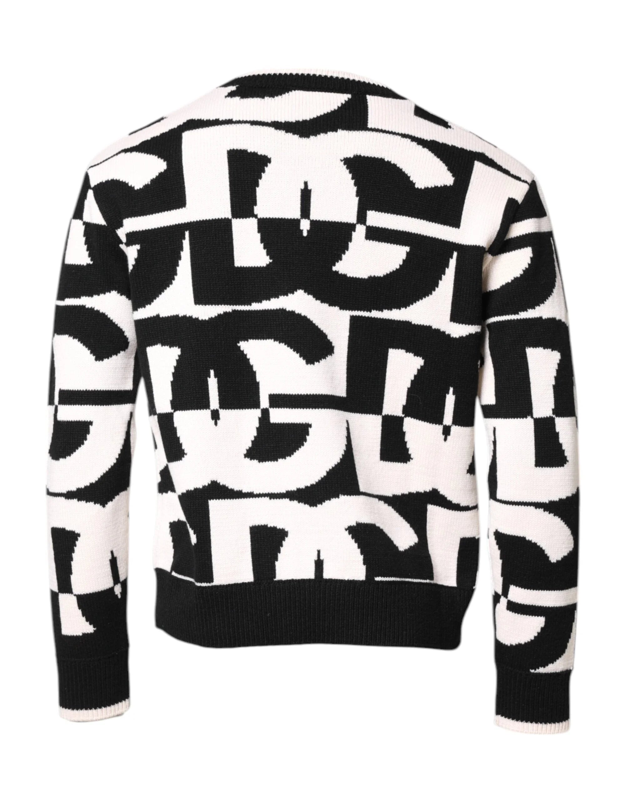 Dolce & Gabbana Black White Knit Logo Print Pullover Sweater - IT48 | M - Sweaters