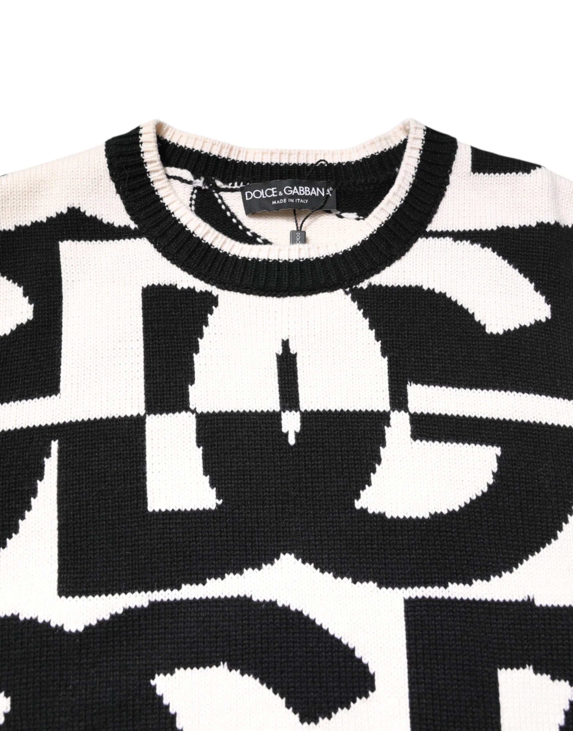 Dolce & Gabbana Black White Knit Logo Print Pullover Sweater - IT48 | M - Sweaters