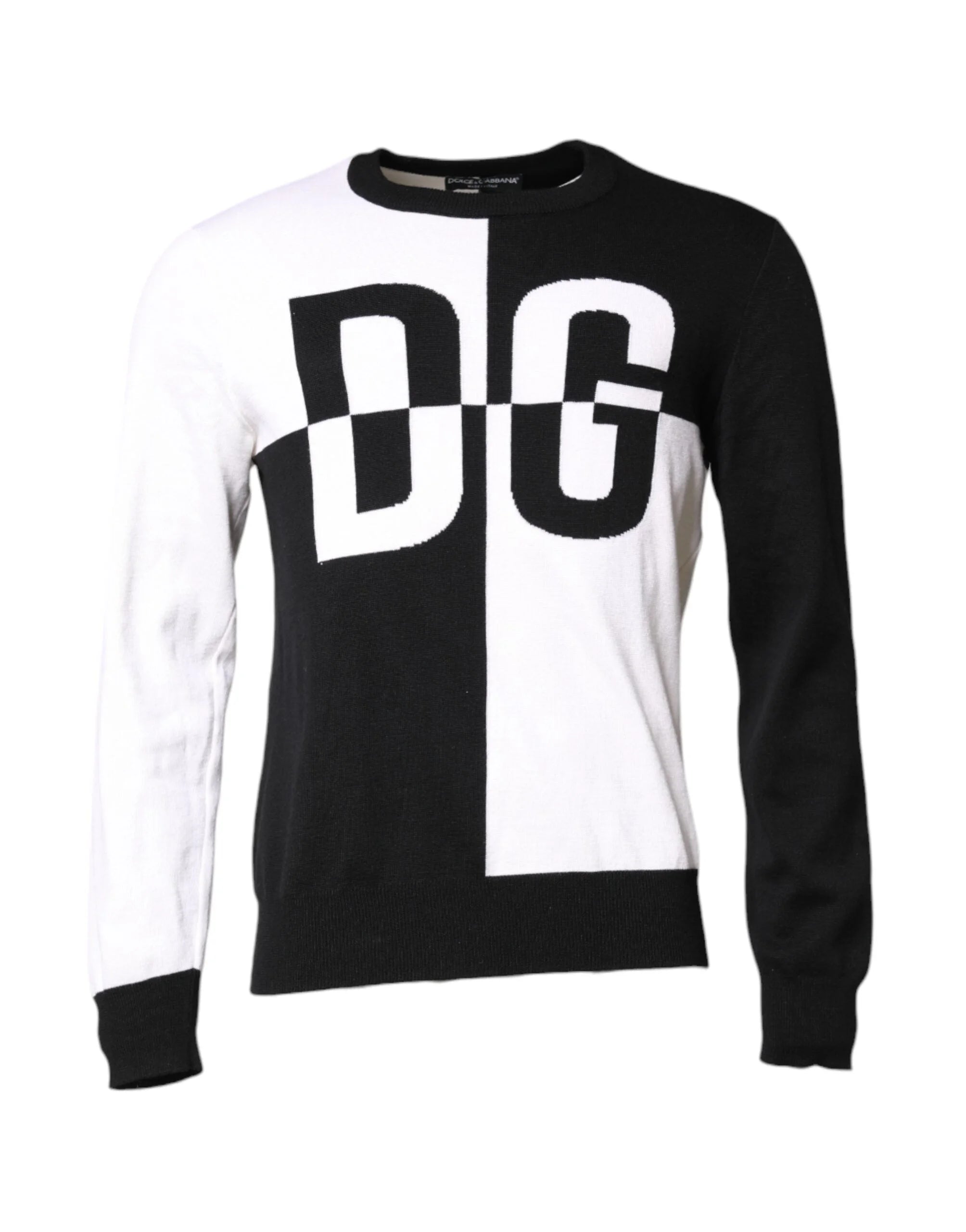 Dolce & Gabbana Black White Knit Logo Print Pullover Sweater - IT48 | M - Sweaters