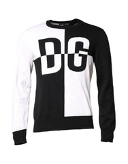 Dolce & Gabbana Black White Knit Logo Print Pullover Sweater - IT48 | M - Sweaters