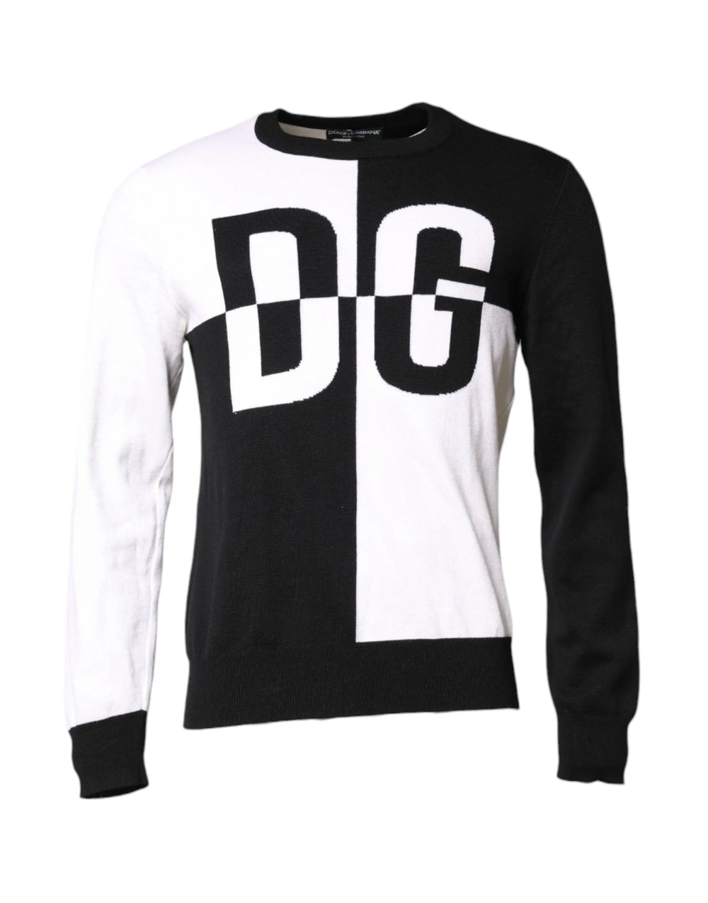 Dolce & Gabbana Black White Knit Logo Print Pullover Sweater - IT48 | M - Sweaters
