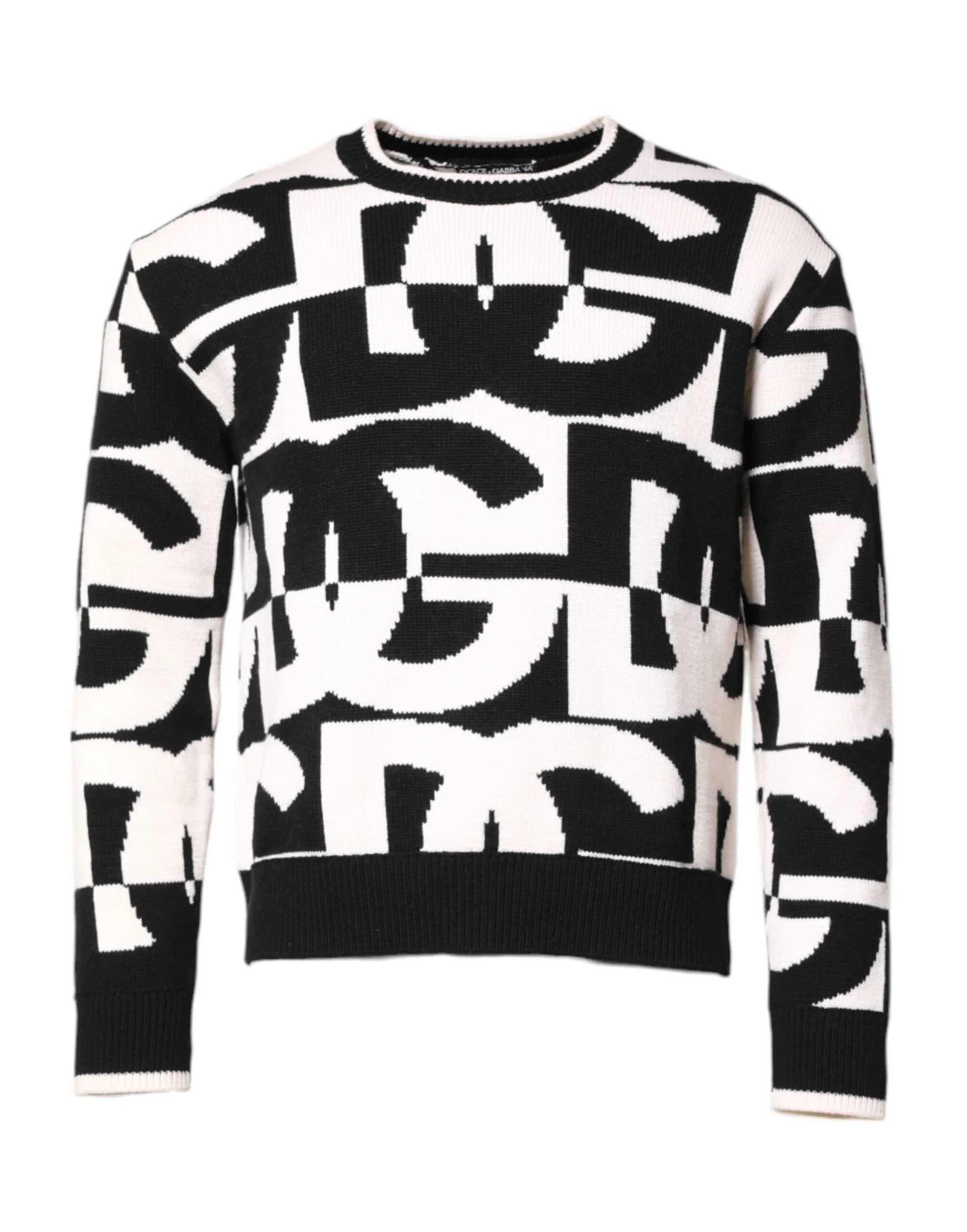 Dolce & Gabbana Black White Knit Logo Print Pullover Sweater - IT48 | M - Sweaters
