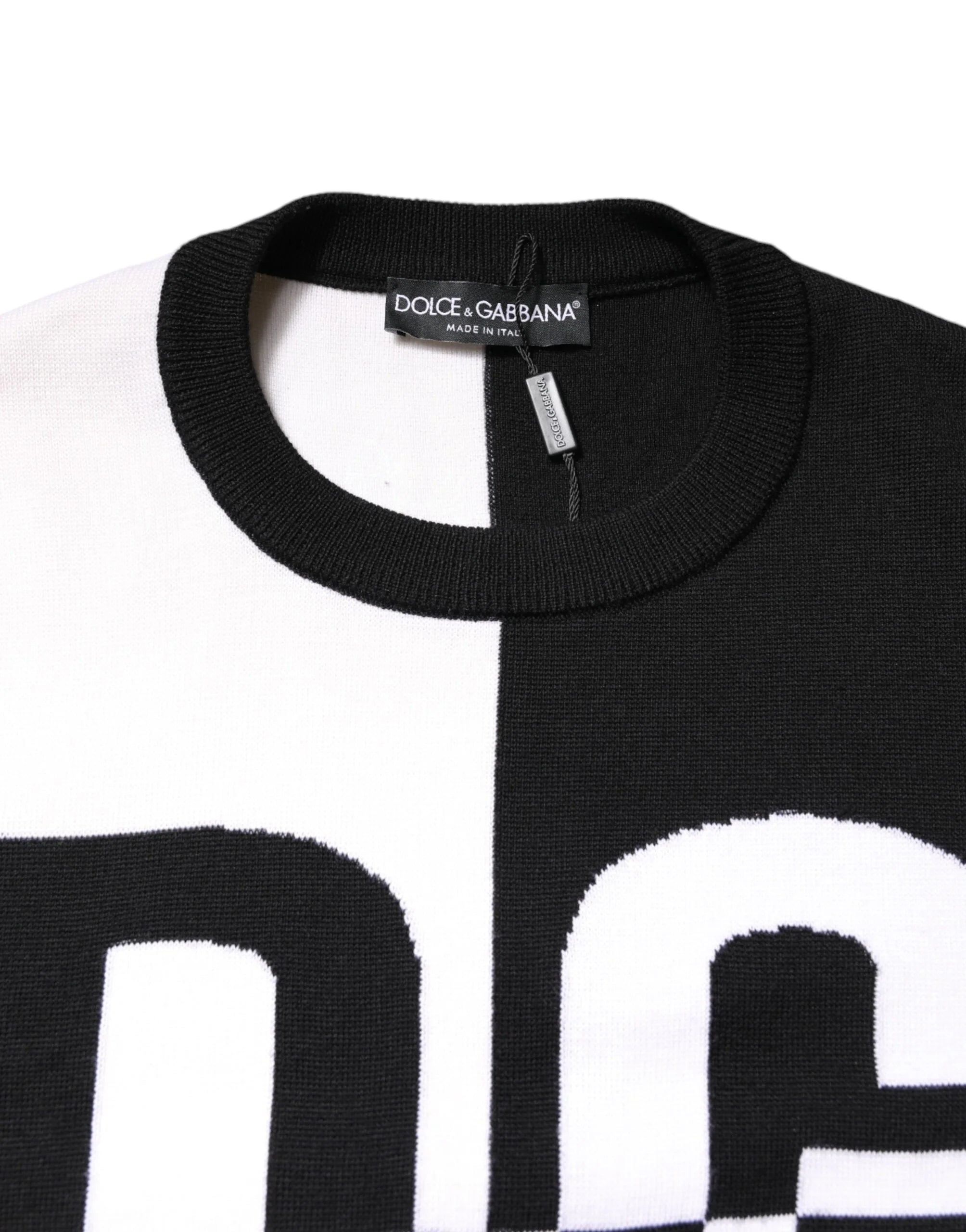 Dolce & Gabbana Black White Knit Logo Print Pullover Sweater - IT48 | M - Sweaters
