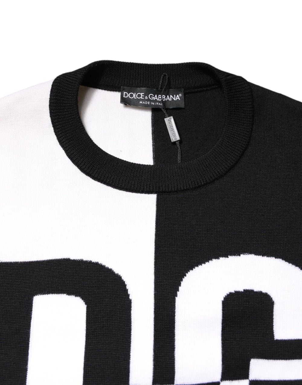 Dolce & Gabbana Black White Knit Logo Print Pullover Sweater - IT48 | M - Sweaters