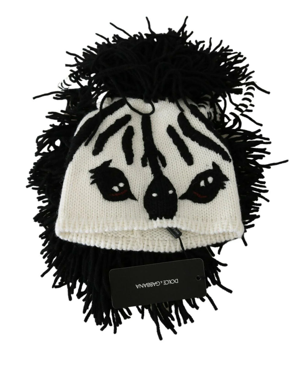 Dolce & Gabbana Black White Knitted Cashmere Animal Design Hat - Beanies