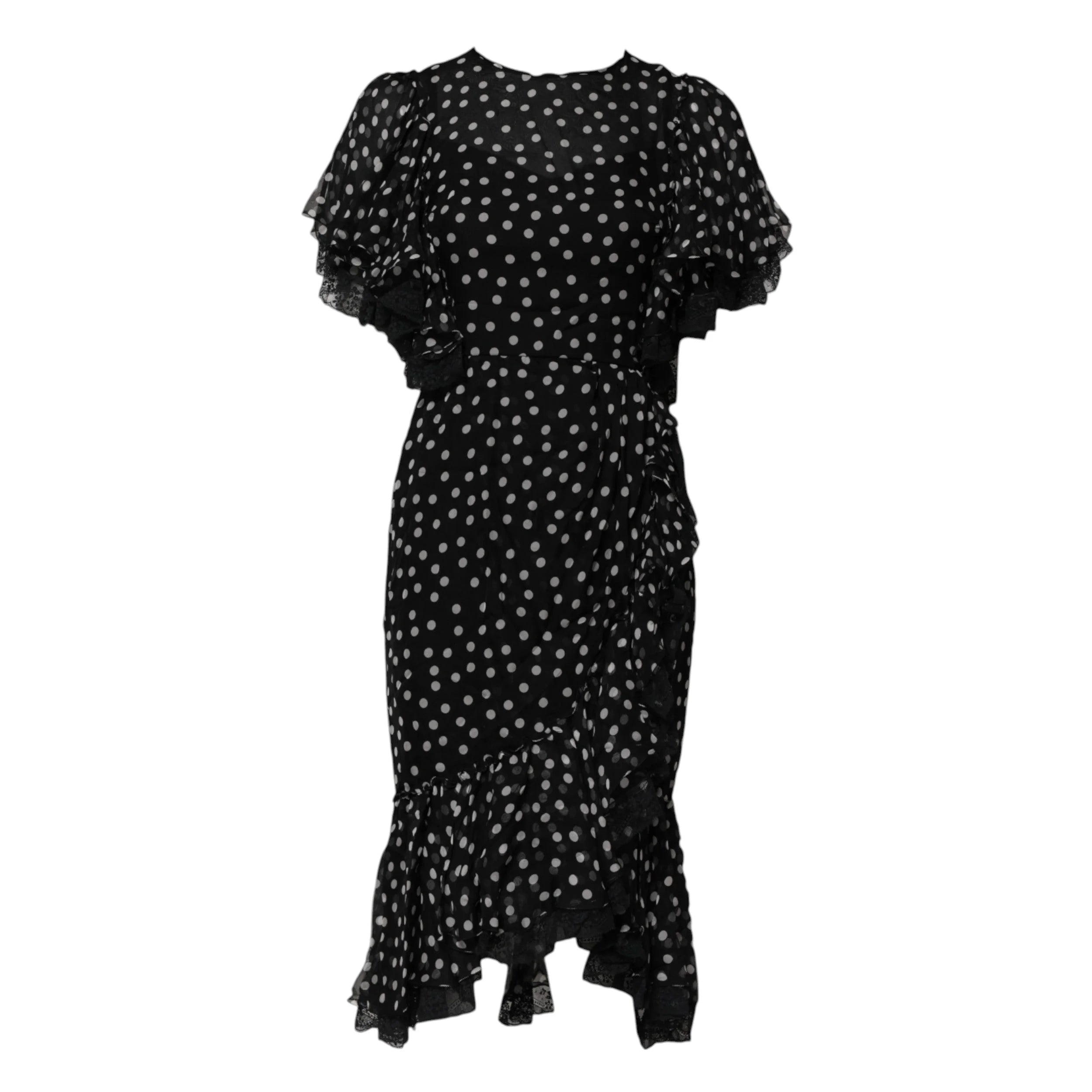 Dolce & Gabbana Black White Lace Polka Dot Chiffon Dress - IT38 | XS - Dresses