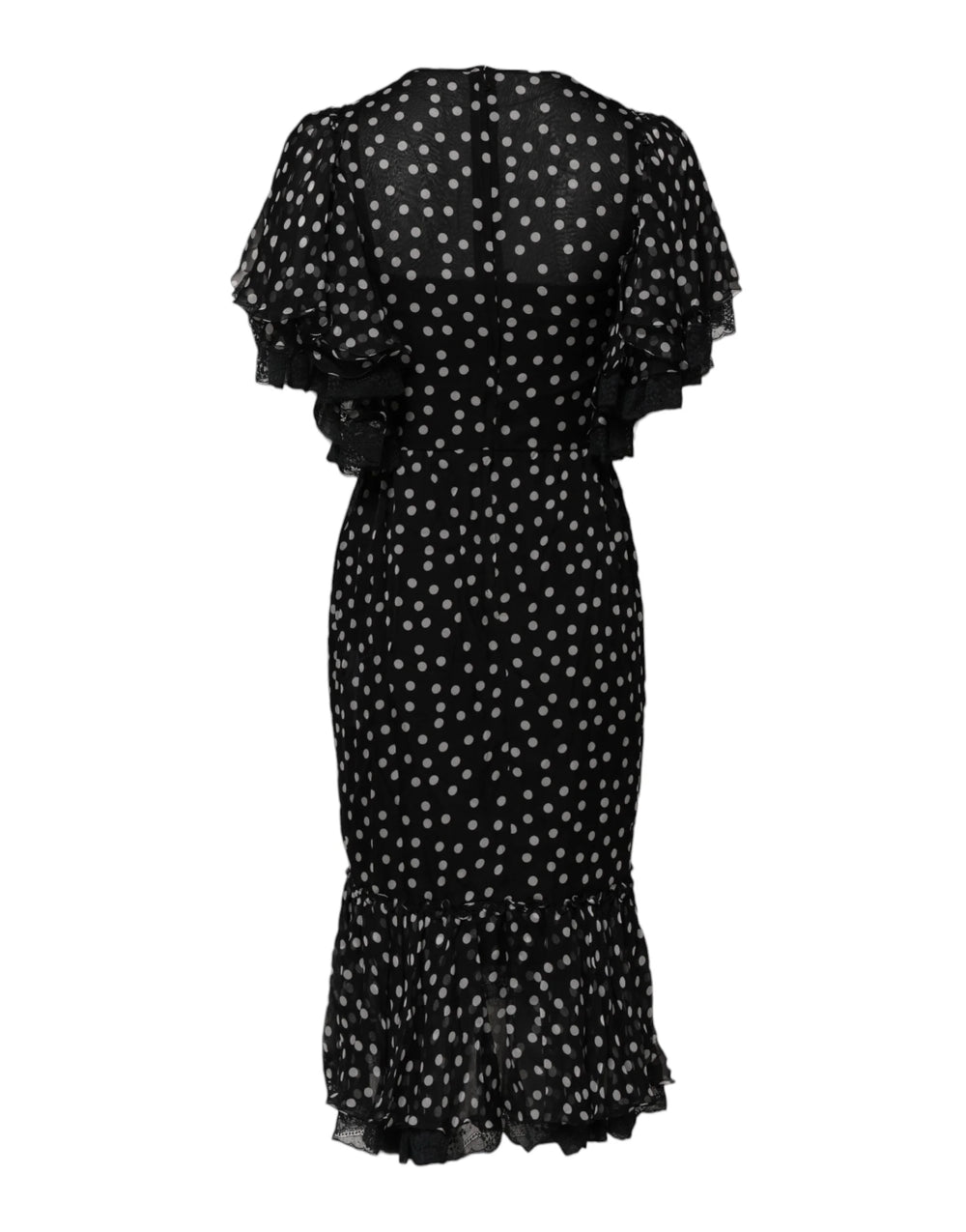 Dolce & Gabbana Black White Lace Polka Dot Chiffon Dress - IT38 | XS - Dresses