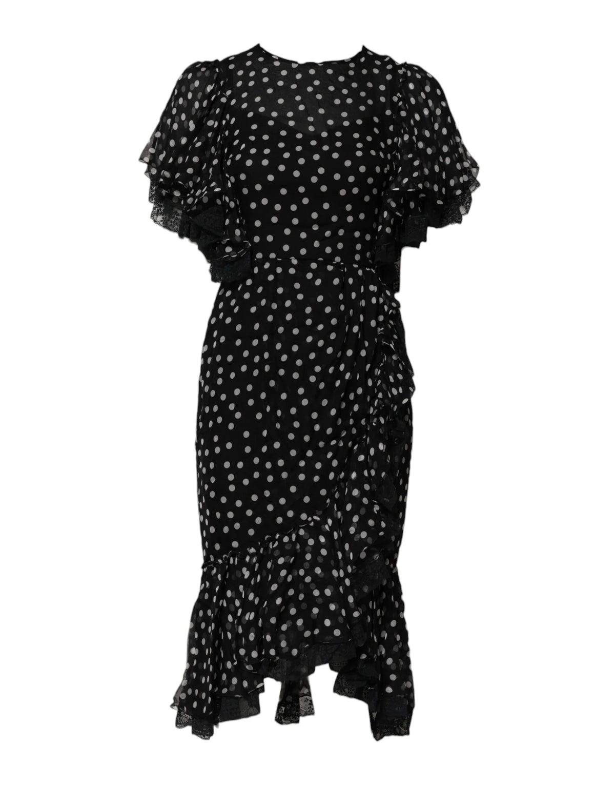 Dolce & Gabbana Black White Lace Polka Dot Chiffon Dress - IT38 | XS - Dresses