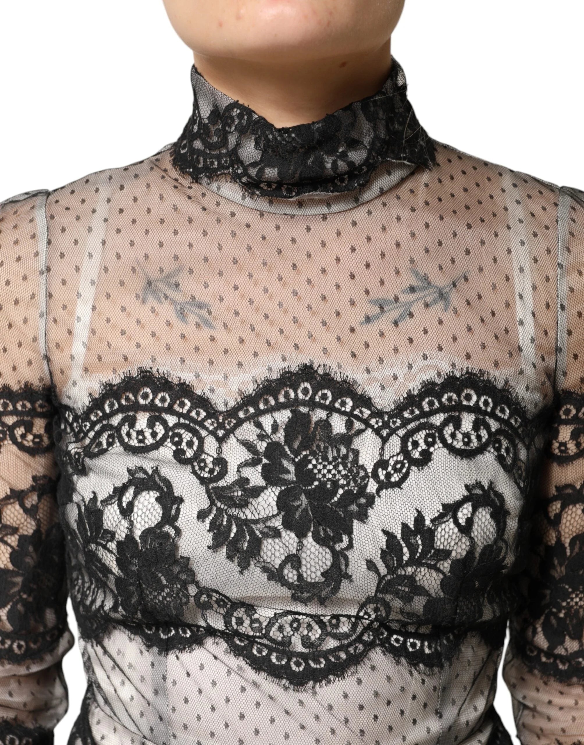 Dolce & Gabbana Black White Lace Silk Blend MaxiSheath Dress - IT38 | XS