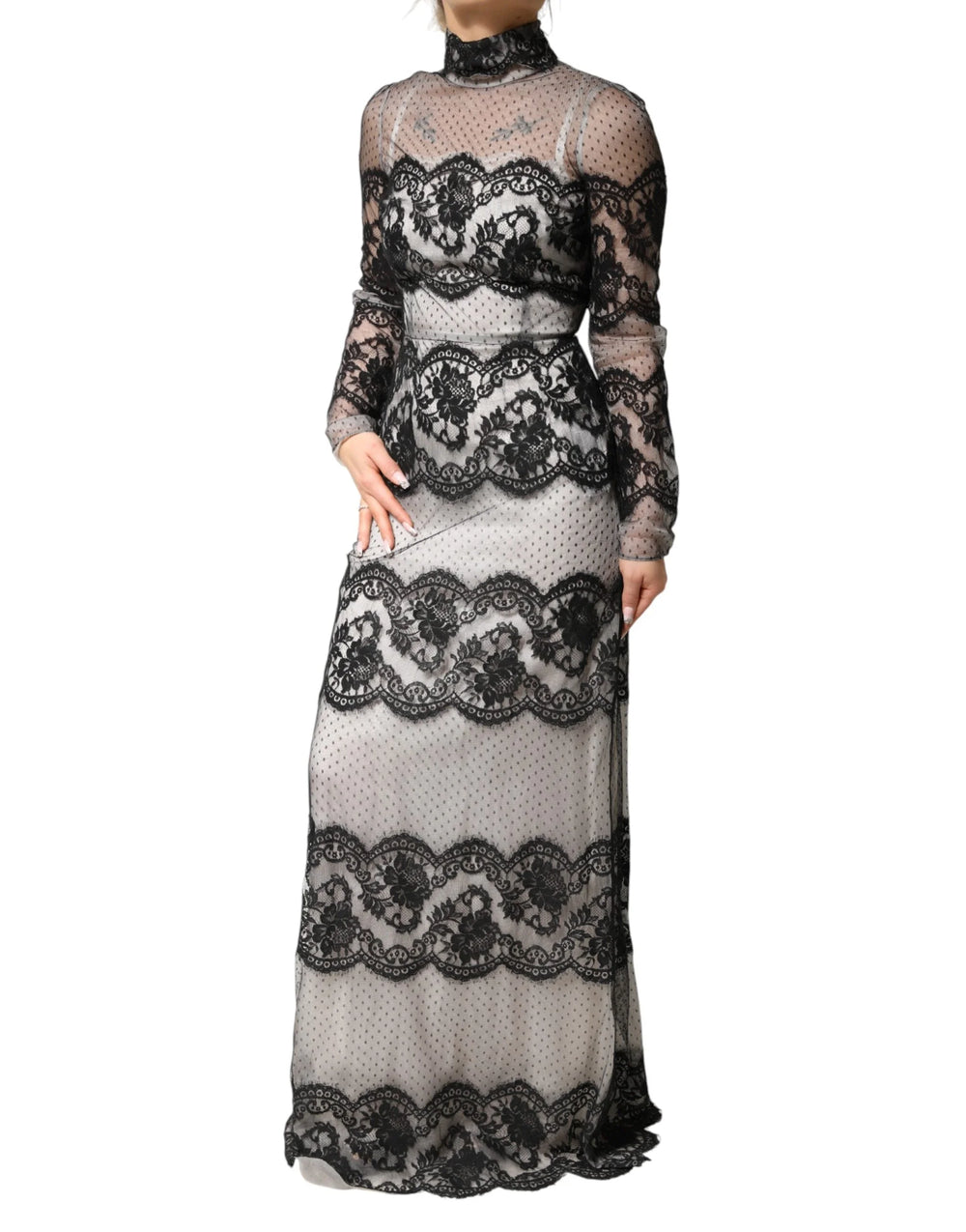 Dolce & Gabbana Black White Lace Silk Blend MaxiSheath Dress - IT38 | XS
