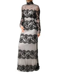Dolce & Gabbana Black White Lace Silk Blend MaxiSheath Dress - IT38 | XS