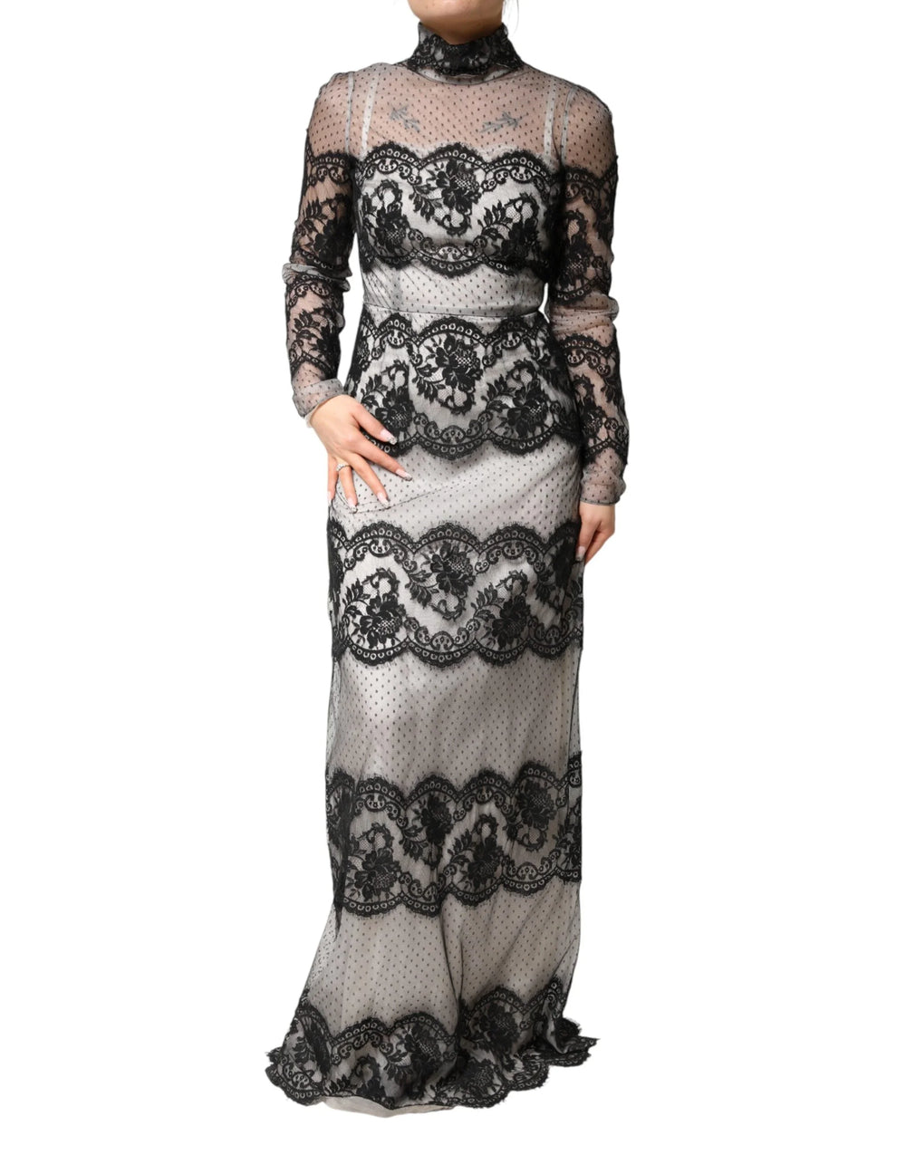 Dolce & Gabbana Black White Lace Silk Blend MaxiSheath Dress - IT38 | XS