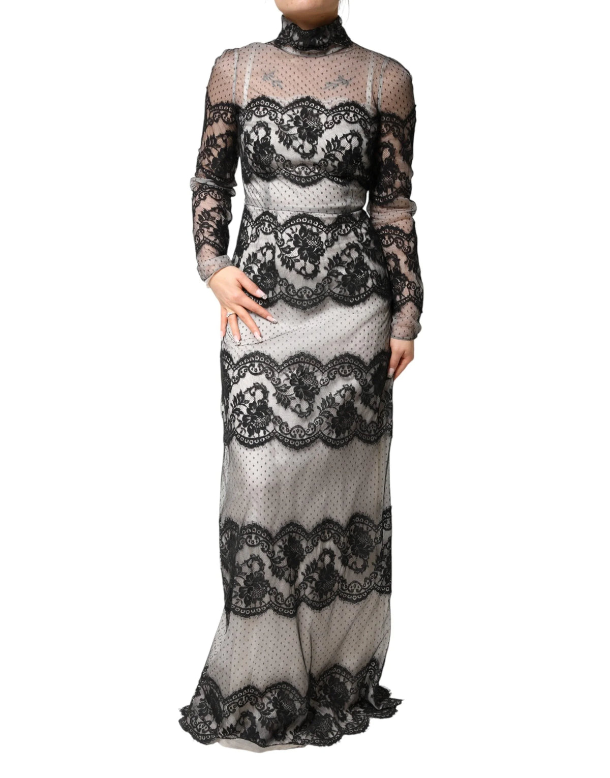 Dolce & Gabbana Black White Lace Silk Blend MaxiSheath Dress - IT38 | XS