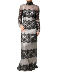 Dolce & Gabbana Black White Lace Silk Blend MaxiSheath Dress - IT38 | XS