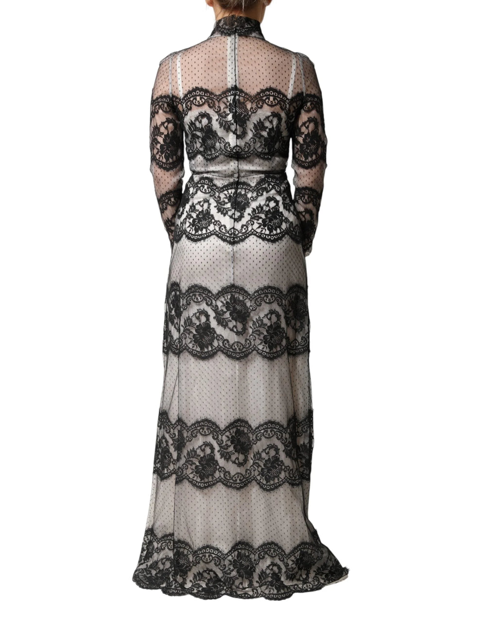 Dolce & Gabbana Black White Lace Silk Blend MaxiSheath Dress - IT38 | XS