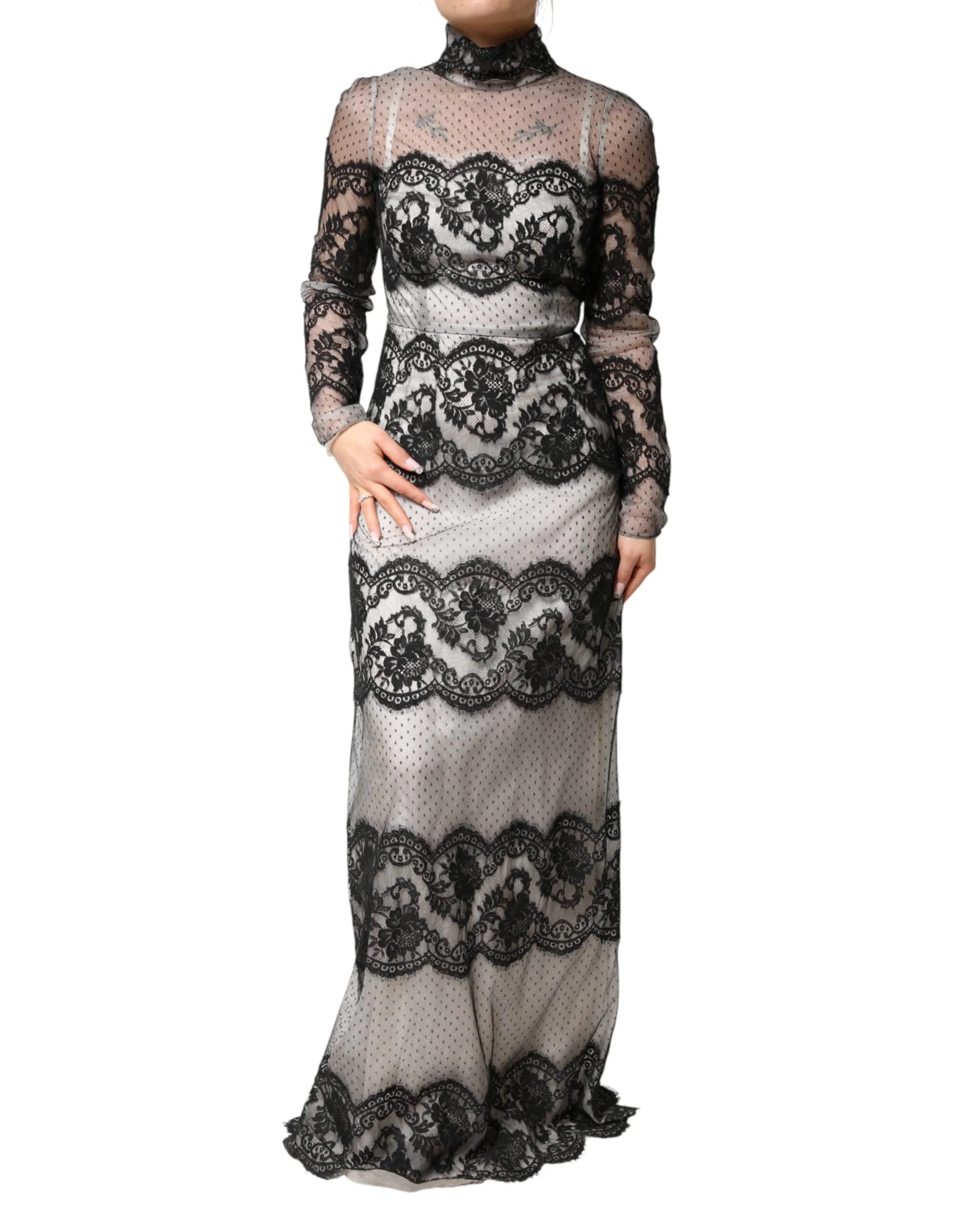 Dolce & Gabbana Black White Lace Silk Blend MaxiSheath Dress - IT38 | XS