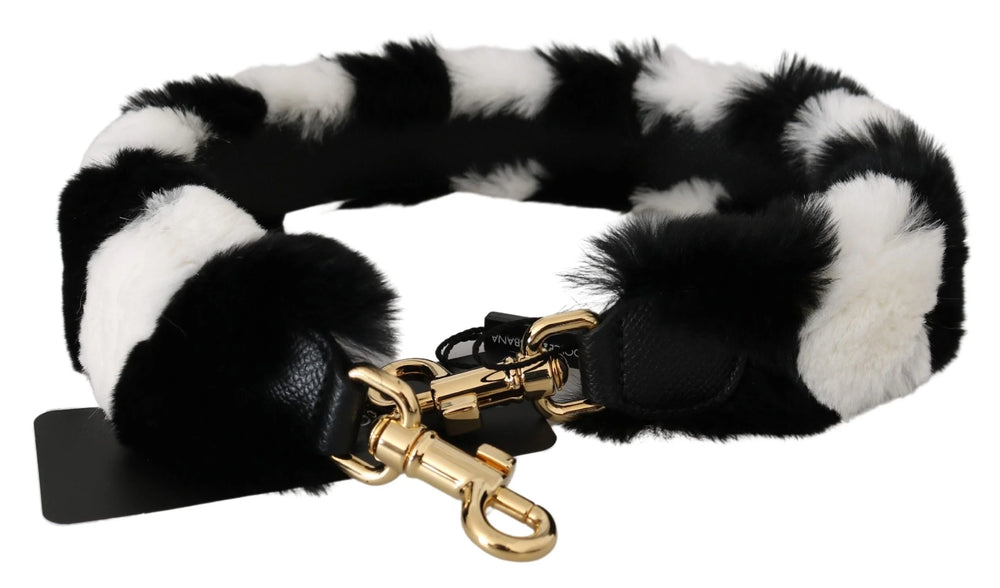 Dolce & Gabbana Black White Lapin Fur Accessory Shoulder Strap - Handbag & Wallet Accessories