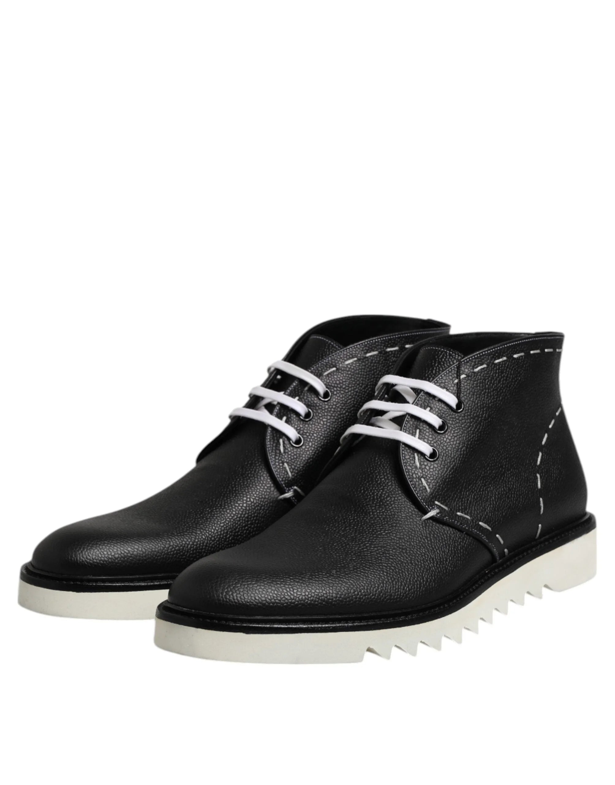 Dolce & Gabbana Black White Leather Ankle Boots Shoes - EU44/US11 - Boots