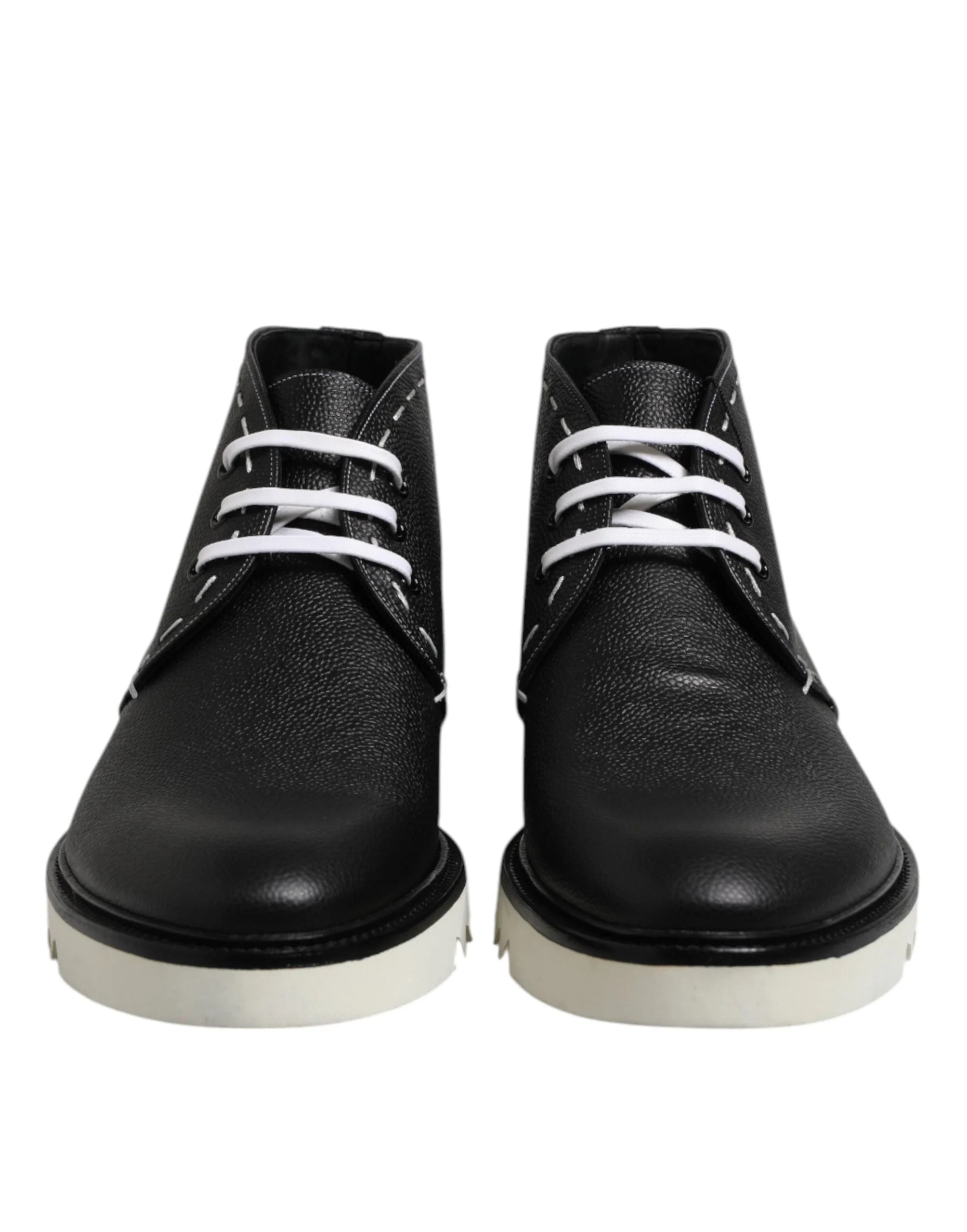 Dolce & Gabbana Black White Leather Ankle Boots Shoes - EU44/US11 - Boots