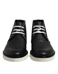 Dolce & Gabbana Black White Leather Ankle Boots Shoes - EU44/US11 - Boots