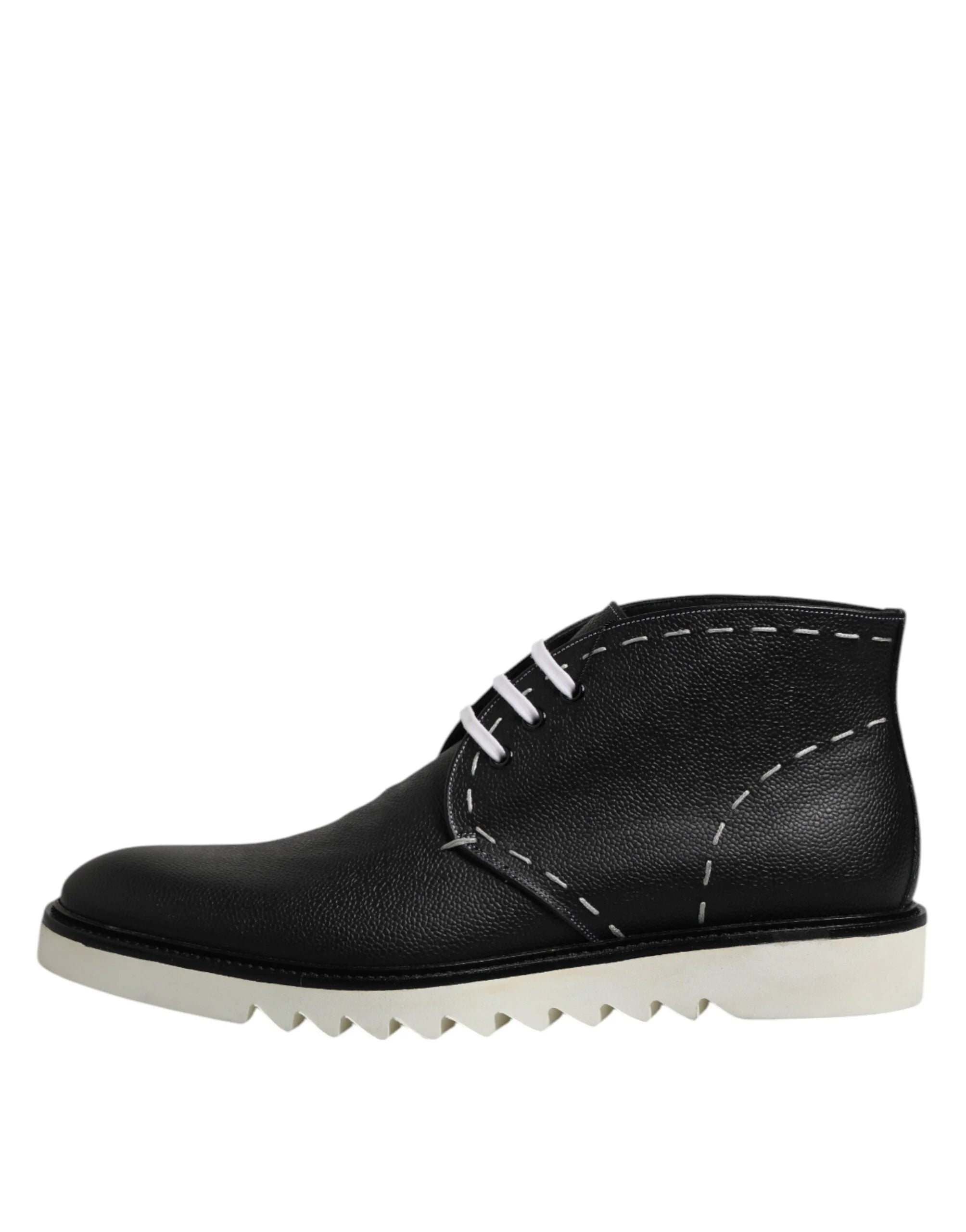Dolce & Gabbana Black White Leather Ankle Boots Shoes - EU44/US11 - Boots