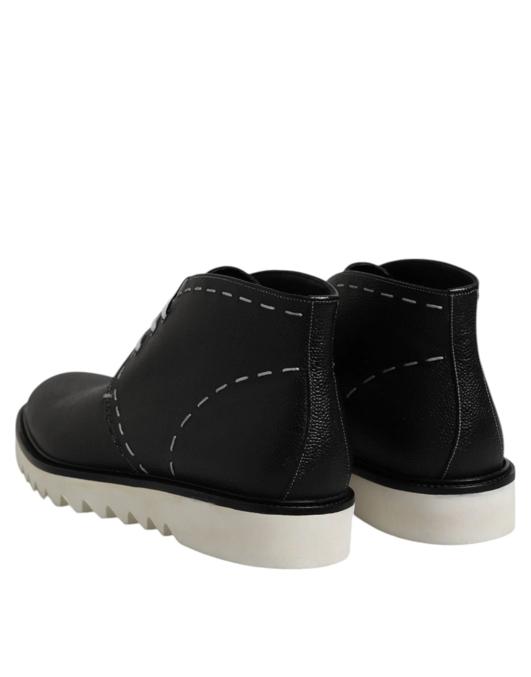 Dolce & Gabbana Black White Leather Ankle Boots Shoes - EU44/US11 - Boots
