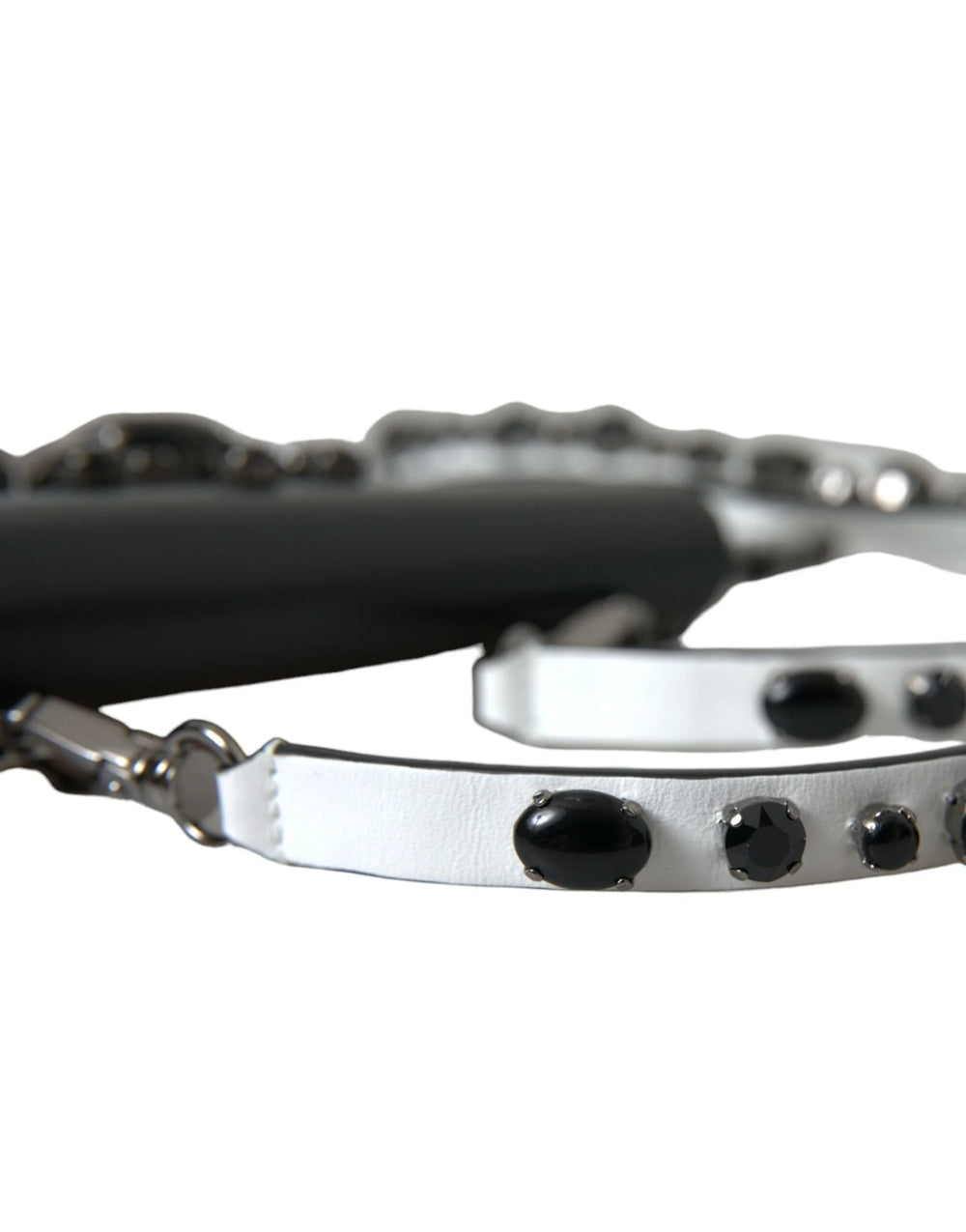 Dolce & Gabbana Black White Leather Crystal Embellished Cardholder Wallet - Card Cases