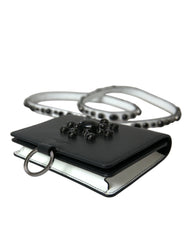 Dolce & Gabbana Black White Leather Crystal Embellished Cardholder Wallet - Card Cases