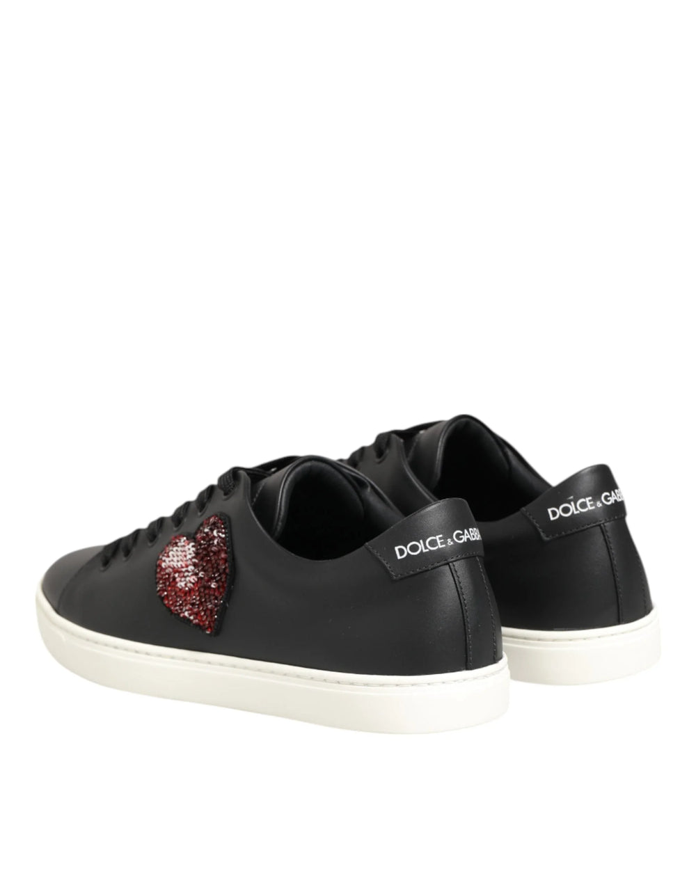 Dolce & Gabbana Black White Leather Crystal Heart Sneakers Shoes - EU39/US8.5 - Sneakers