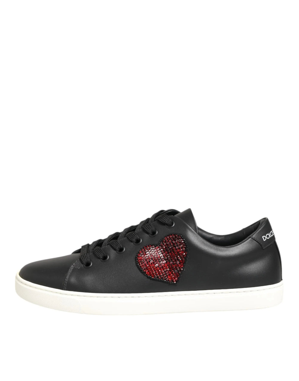 Dolce & Gabbana Black White Leather Crystal Heart Sneakers Shoes - EU39/US8.5 - Sneakers