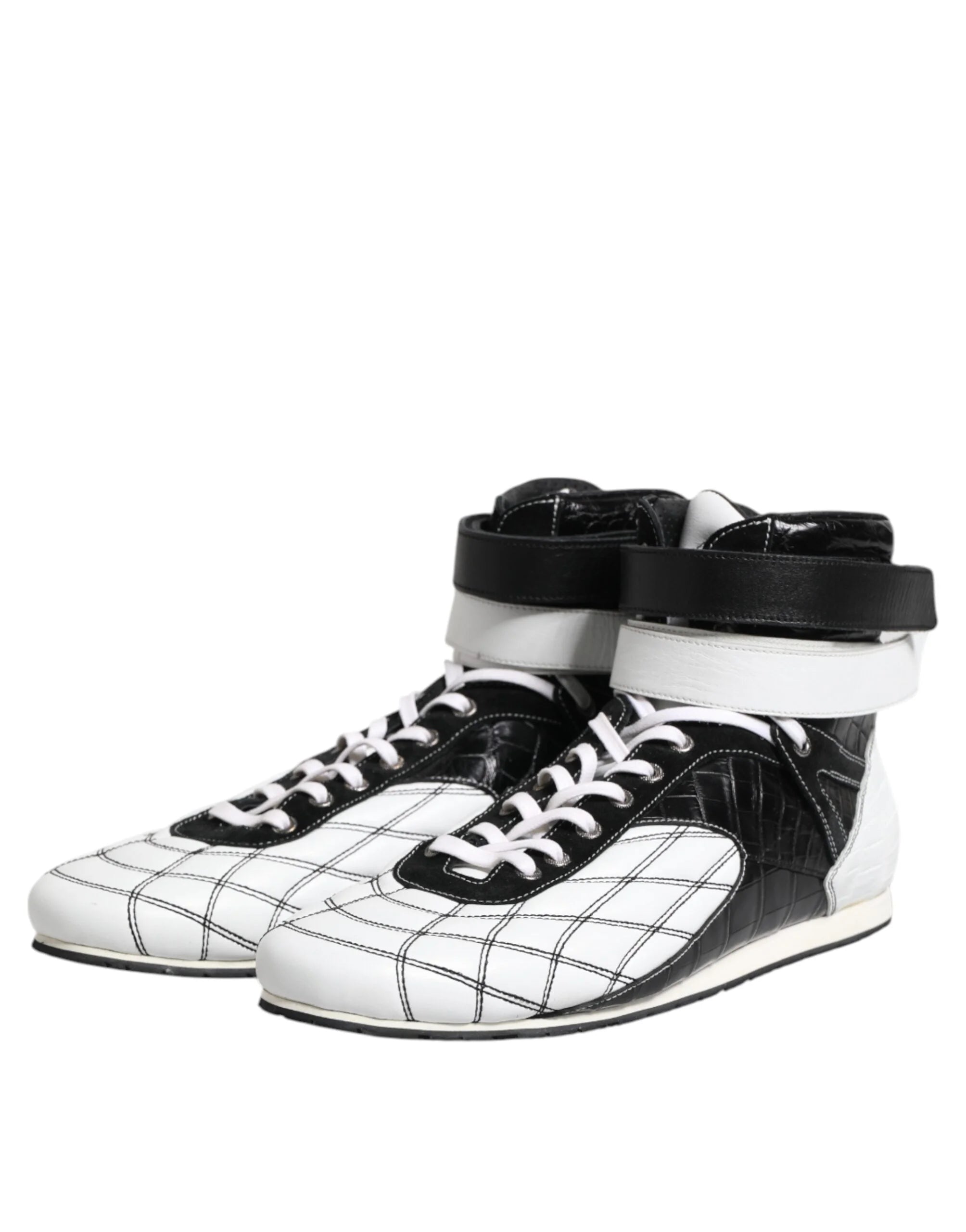 Dolce & Gabbana Black White Leather High Top Sneakers Shoes - EU44/US11