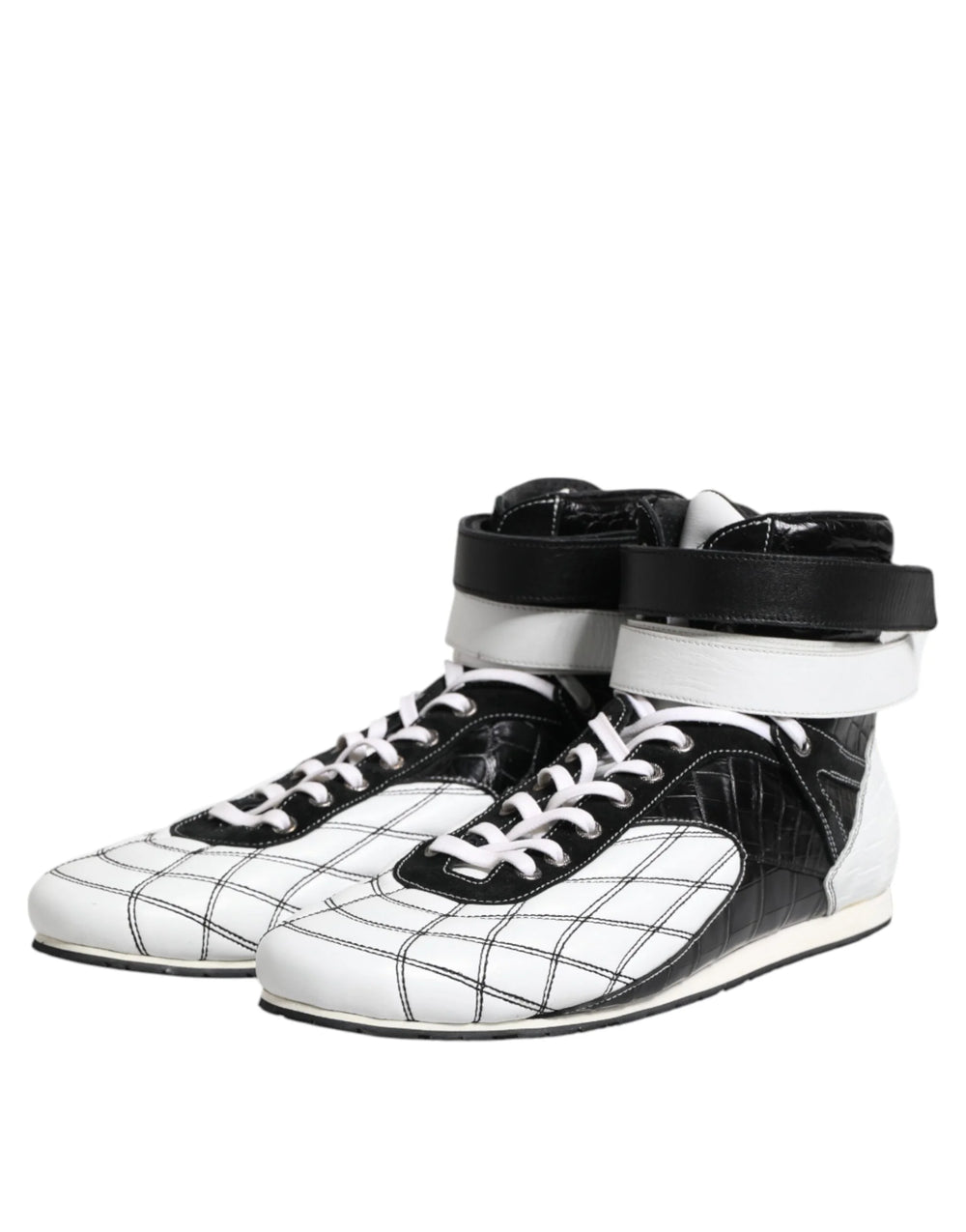 Dolce & Gabbana Black White Leather High Top Sneakers Shoes - EU44/US11