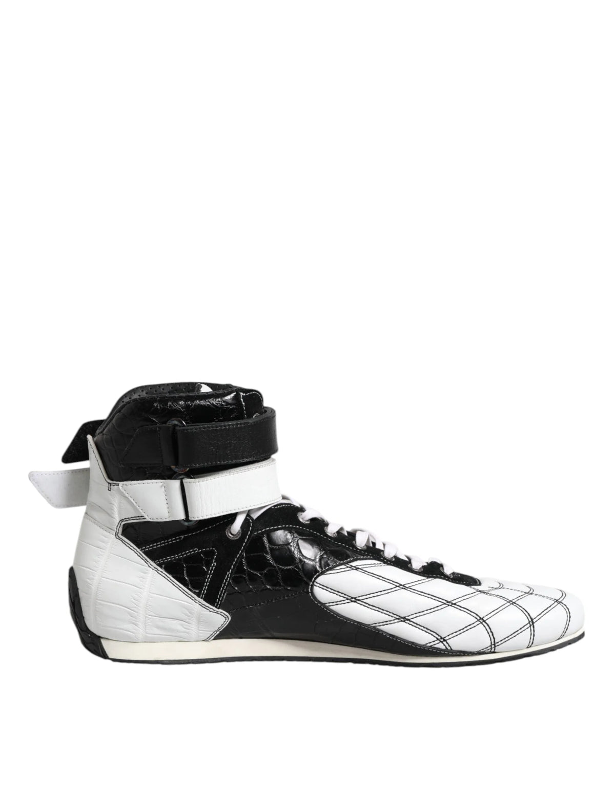 Dolce & Gabbana Black White Leather High Top Sneakers Shoes - EU44/US11 - Sneakers
