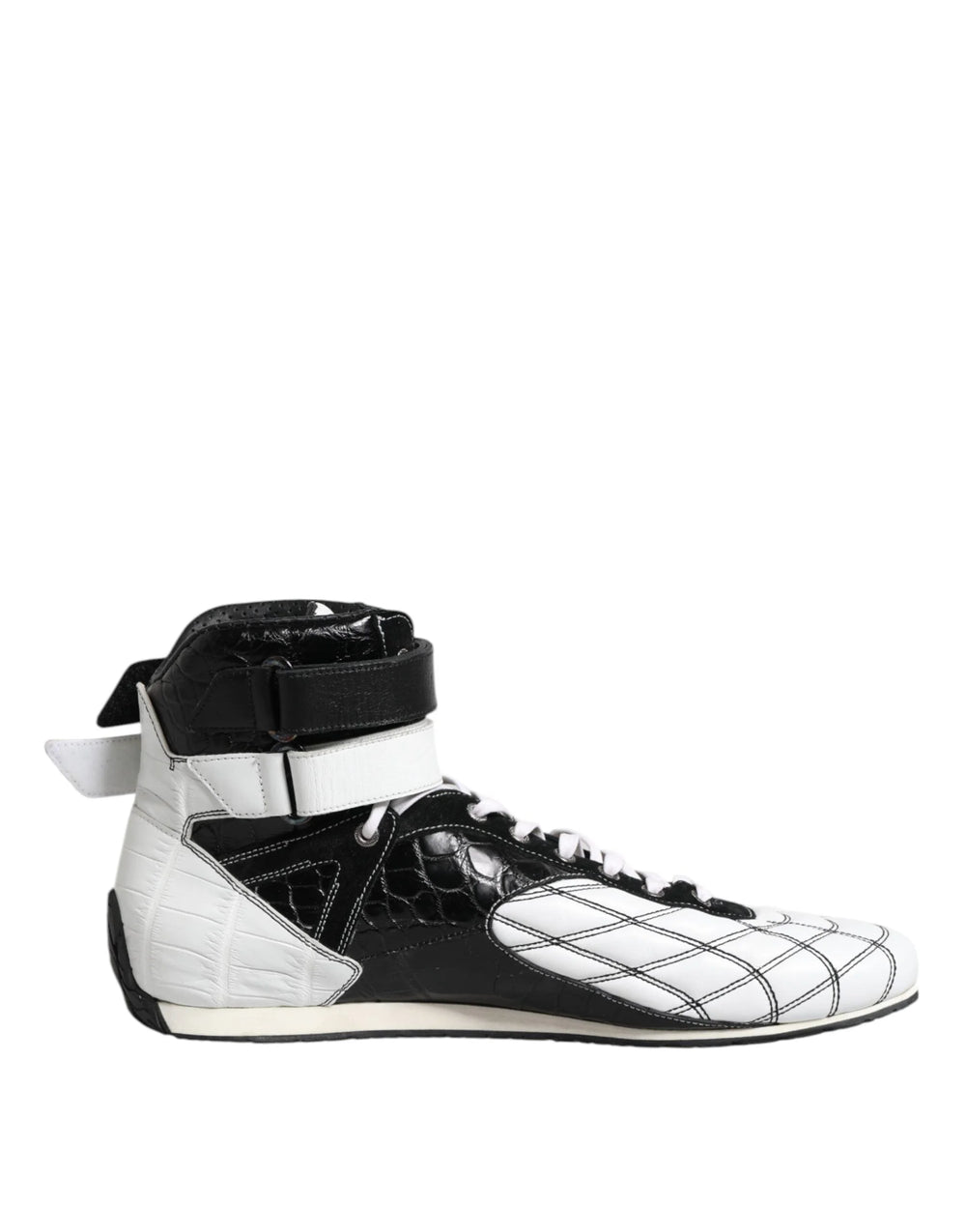 Dolce & Gabbana Black White Leather High Top Sneakers Shoes - EU44/US11
