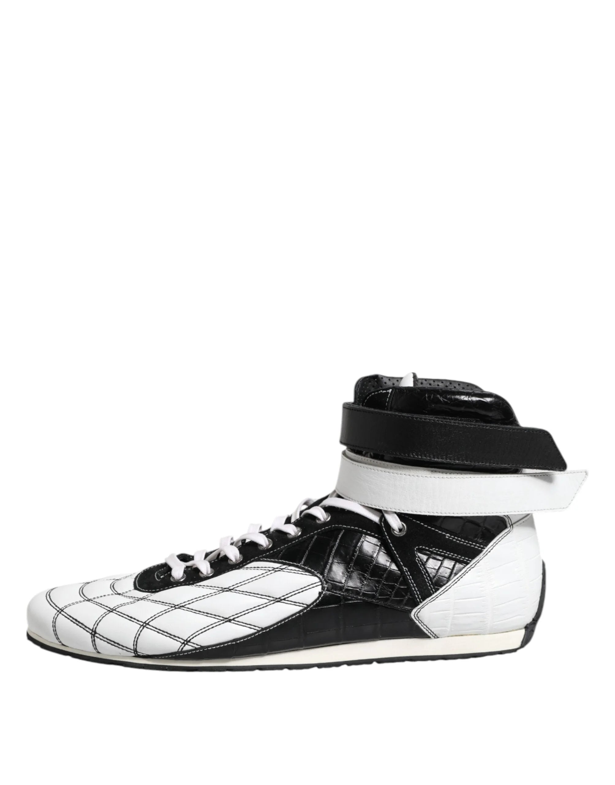 Dolce & Gabbana Black White Leather High Top Sneakers Shoes - EU44/US11