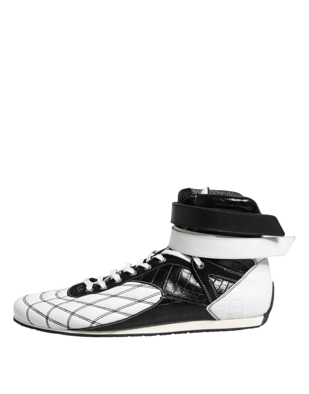 Dolce & Gabbana Black White Leather High Top Sneakers Shoes - EU44/US11