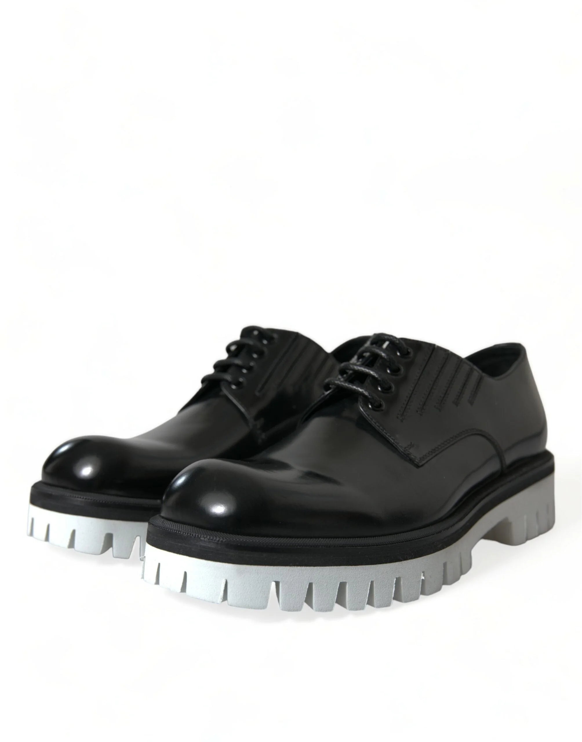 Dolce & Gabbana Black White Leather Lace Up Derby Dress Shoes - EU41/US8 - Shoes